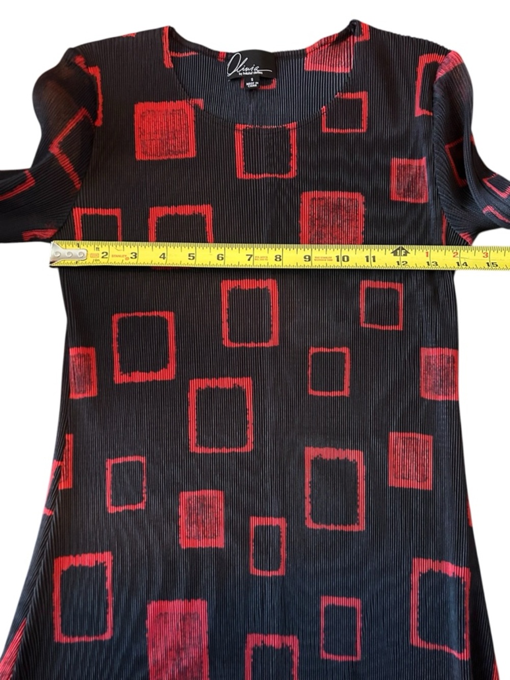 Olivia by Habitat dress Parisian pleats block party rendevous red black artsy S - Picture 7 of 8